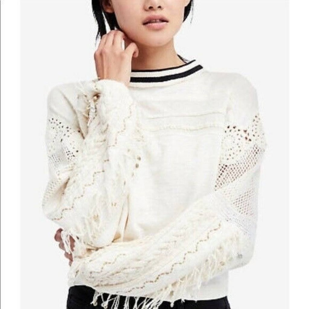 Free People Cream Lace Long Sleeve Top